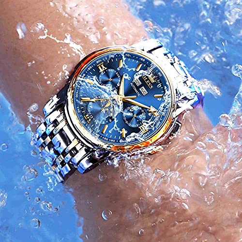 Image of OLEVS Automatic Men Watch Self Winding Mechanical Luxury Dress Moon Phase Stainless Steel Waterproof Luminous Calendar Wrist Watch