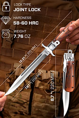 Grand Way Folding Knife - Sharp Blade Knives With Wood Handle - Unique Knofe For Knife Collector - Pocket Knife Best For Hunting Camping Hiking - Stocking Stuffers - Comes With Leather Sheath 12 Kg #TOP1