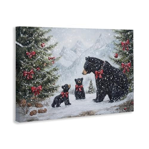 Christmas Black Bears Holiday, 16 x 24 Inch Canvas Wall Art by Stupell Industries - Used condition - Image 2