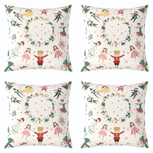 Image of Homemissing Green Nutcracker Throw Pillow Covers 40x40cm Set of 4 Soft for Kids Princess Dancing Throw Pillowcases Merry Christmas Xmas Theme Pillow Cases Cushion Covers Room Decor Berry Cushion Cases