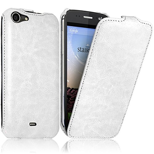 Seluxion - Housse Etui Coque Rigide à Clapet pour Wiko Stairway Couleur Blanc + Film de Protection