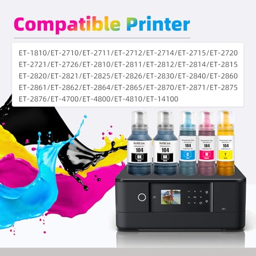 JoyPrinting E104 Tintenflasche Kompatibel für Epson Tinte Nachfüllkit für Ecotank ET-1810 ET-2710 ET‑2711 ET-2712 ET-2714 ET-2715 ET-2720 ET-2721 ET-2726 ET-2810 ET-2811 (140ml BK, 70ml Farbe)