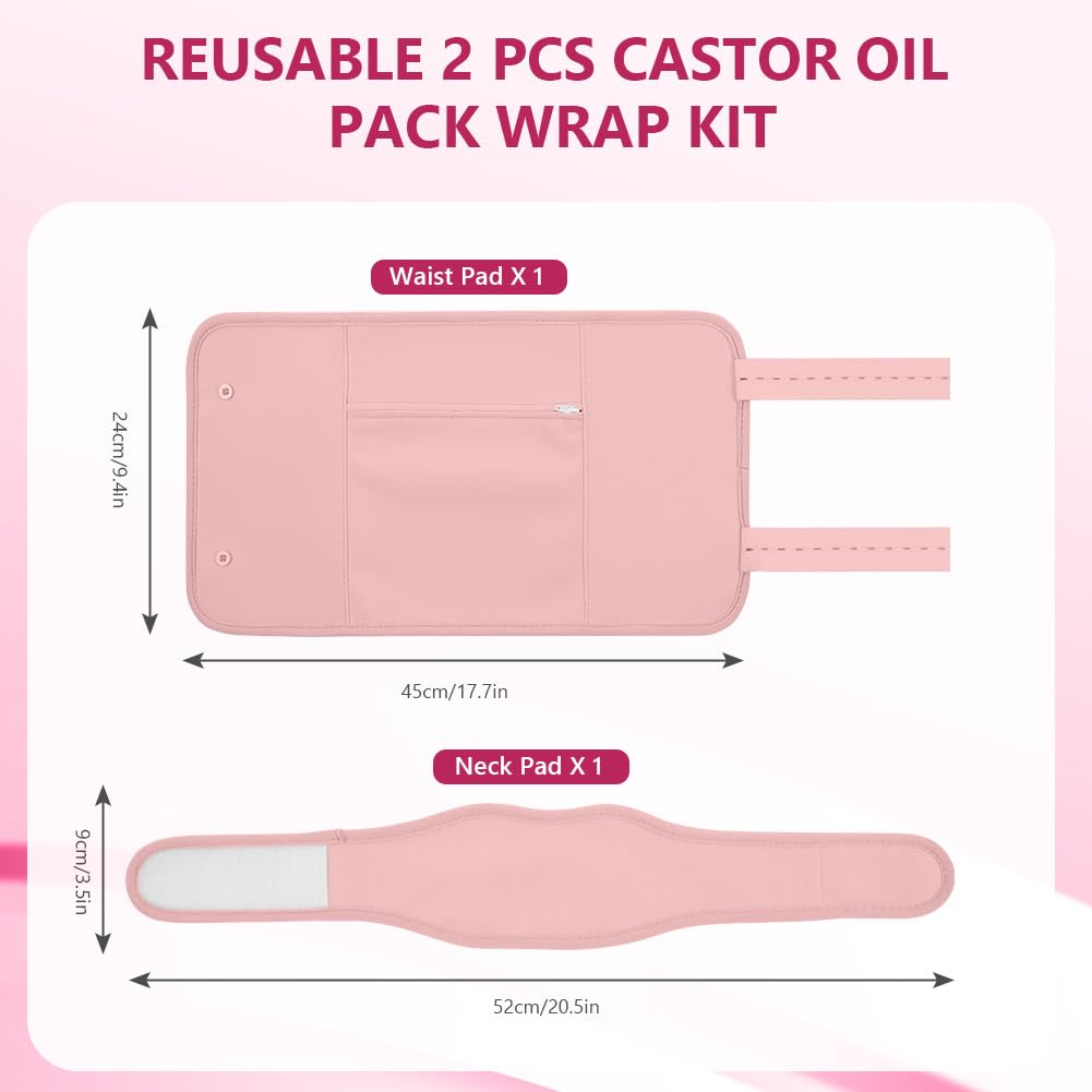 AOOWU 2 PCS Paquete de Aceite de Ricino, Reutilizable Kit de Aceite de Ricino, A Prueba de Fugas, Envoltura de Aceite de Ricino Favorece La Absorción Del Aceite de Ricino, Ayuda A Dormir, Rosa