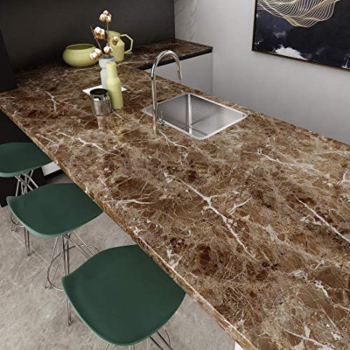 Image of NAREVAL Dark Coffee Wallpaper Kitchen Wallapper Marble Paper Granite White Waterproof Self Adhesive Gloss Vinyl Film Decorative Self Adhesive Paper for Countertops Furniture Wallpaper Shelf Paper Marble Effect (Dark Coffee Y1)