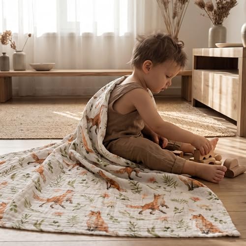 Image of Muslin Swaddle Blankets for Newborn, 4 Pack Breathable Soft Receiving Blanket, Large 38 x 40 inches Swaddle Wrap Burping Clothes, Essentials Infant Shower Items, Toddler Gift (Forest Fox)