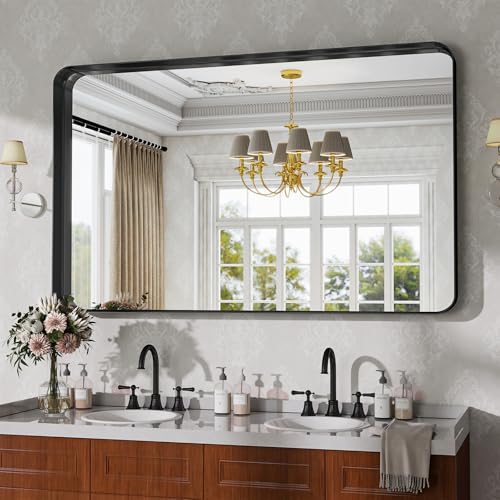 ZENOMIRRIS Bathroom Mirror Vanity for Over Sink Wall Mirror - 30x48 Inch Rounded Corner Rectangle Aluminum Frame Mirror,Hangs Horizontally or Vertically for Living Room Bedroom or Entryway Black