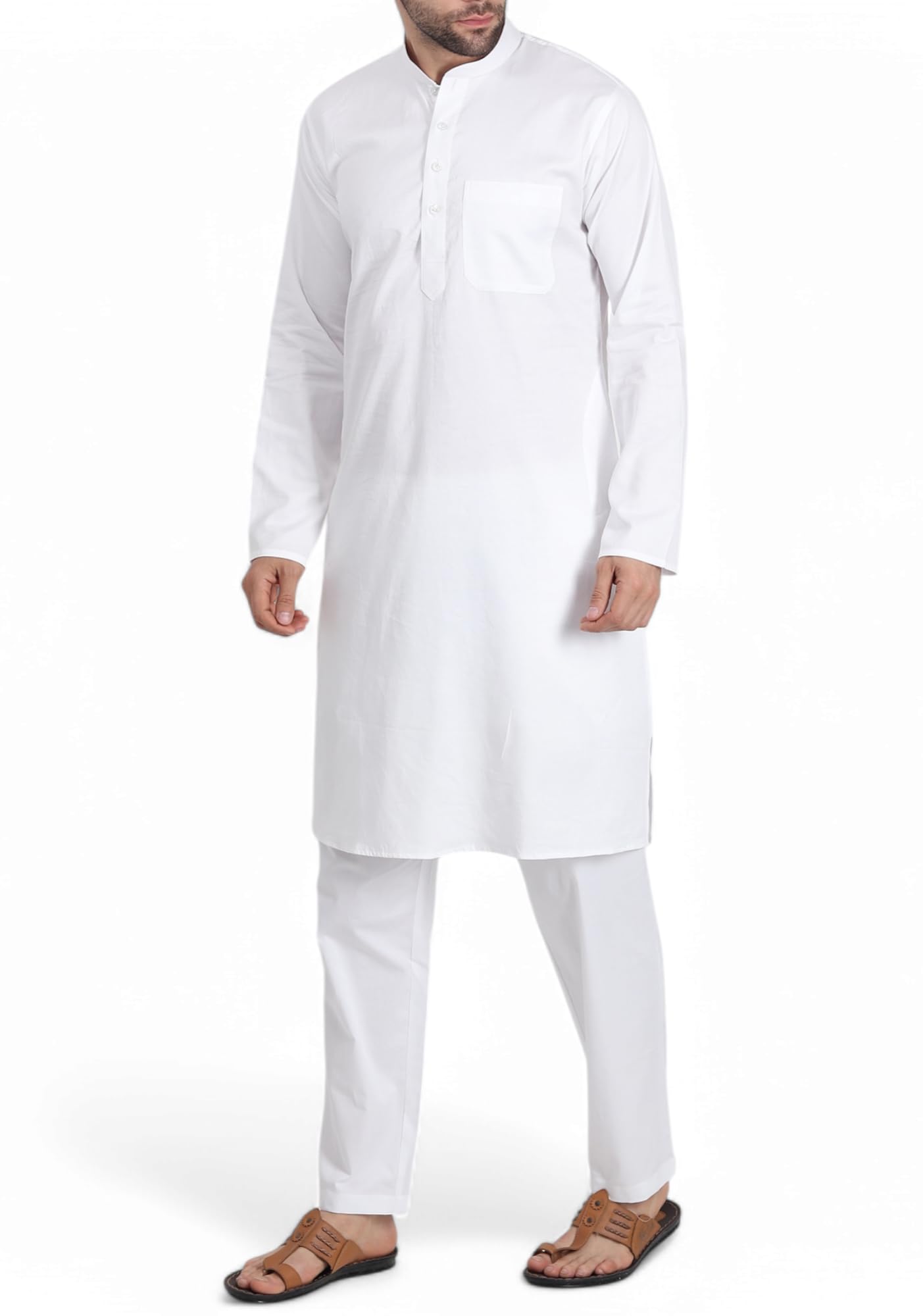 dastekarigar Traditional White Cotton Kurta Pajama Set, White Cotton Kurta Pajama for Men, Long Sleeve, Mandarin Collar, Men's Ethnic Wear-picture-14