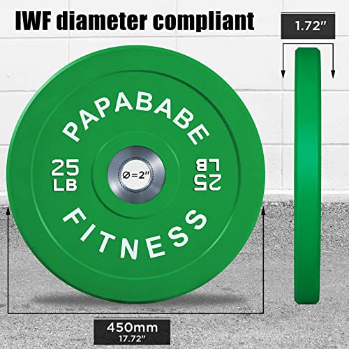 Papababe Bumper Plate 2-Inch, Color Coded Olympic Bumper Plate With Steel Hub, Bumper Weights Set With High Density Rubber(25Lb Pair) #TOP4