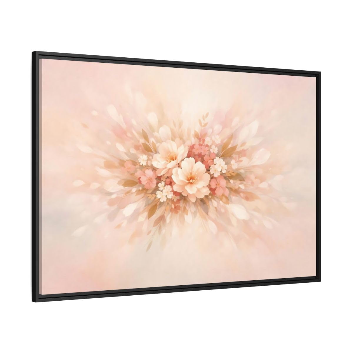 Floral Harmony Abstract Bouquet - Framed Canvas Wall Art Print 48×32 inch (120×80 cm) - Horizontal/Black / 1.25 inch (3 cm)