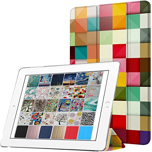 Image of DuraSafe Cases for iPad 9.7 Inch 2013 Air 1 Gen [ Air 1st ] A1474 A1475 A1476 MD785LL /B MD788LL /B MD786LL /B Printed Slim Lightweight Protective PC Dual Angle Stand Clear Flip Back Cover - Color Grid
