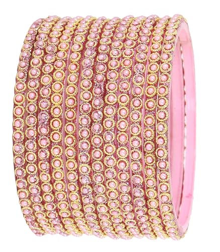 Image of NMII Glass Golden Beads & Pearls Moti Work Designer Bangles Set For Women & Girls | Kanch ki Chudi Set | Girl's Bangles Bracelet | Glass Bangles | Daily, Wedding, Party, Fashion Jewellery- Set of 12