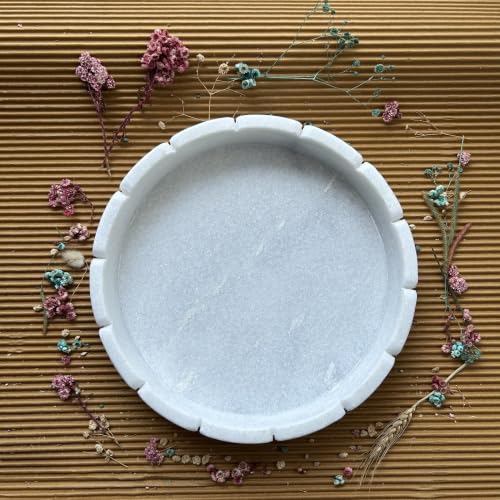 Image of Marble Urli Bowl for Decoration | Big Potpourri Decorative Bowls in Home decor | Large White Floating Flower Plates of Stone | Small Shape puja Item | (12 inch, Crown Jewel)