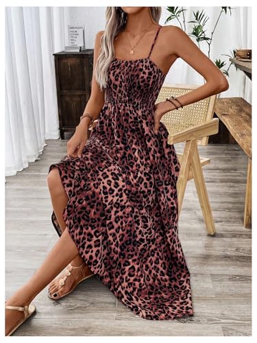 Image of Floerns Women's Leopard Print Spaghetti Strap Maxi Dresses Vacation Cami Long Dress