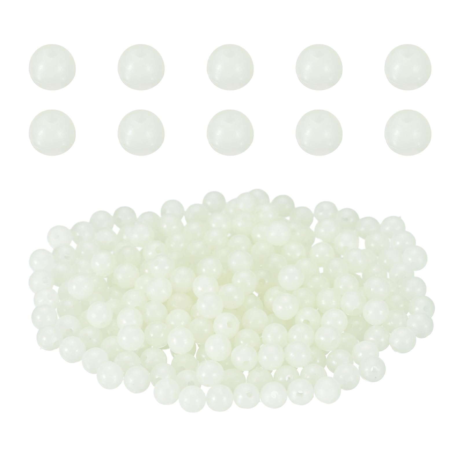 YELARXI 250 Pcs Glow Fishing Beads, 5mm Plastic Luminous Round Hard Bait Egg Lure Rigs Freshwater Saltwater for Fishing Rigs for Catfish Rig Outdoor Tackle Tool, White