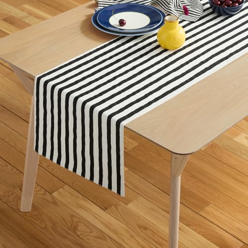 kate-spade-new-york-Hand-Painted-Shirting-Stripe-Reversible-Table-Runner-100-Cotton-CreamBlack-15×72 kate spade new york Hand Painted Shirting Stripe Reversible Table Runner 100 Cotton CreamBlack 15×72