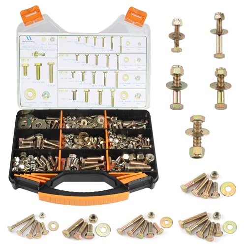 Image of 540pcs SAE 1 /4 inch 5 /16 inch 3 /8 inch 7 /16 inch 1 /2 inch Nylon Locknut Hex Bolt Flat Washer Assortment Kit by Color Galvanization,Alloy Steel,Grade 5.Length 1 /2 inch- 2 inch.23 Common Size for Automative,Fixture,DIY Design.