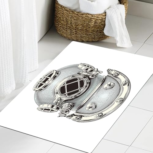 FSDGY Alfombra de Baño Antideslizante,Alfombra Baño Microfibra,Lavable a Máquina,Súper Absorbente,Ultra Suave,Casco de Buceo Vintage.(1),60x90 cm