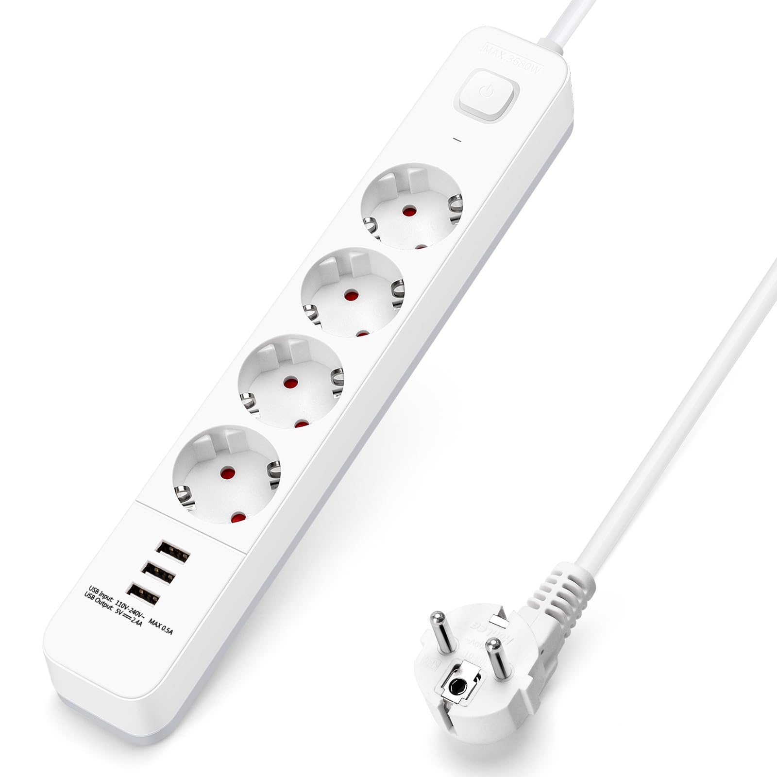 Aigostar Regleta Enchufes, Alargador Enchufe de 2 Enchufes con Interruptor, Cable de 3 Metros, Blanco — view 16