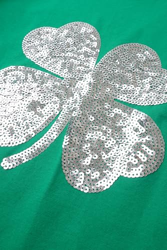 Image of Girls' St. Patrick's Day T-Shirt, Pink with Green Sequin Shamrock, Short Sleeve