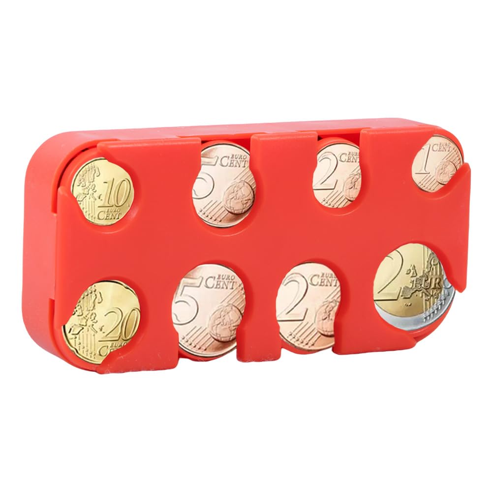Coin Storage, Change Storage, Euro Coin Holder, Coin Sorter, Coin Collector, Coin Dispenser, Coin Box, for Car, Taxi, 8 Compartments from 2 Euro to 1 Cent (Orange)