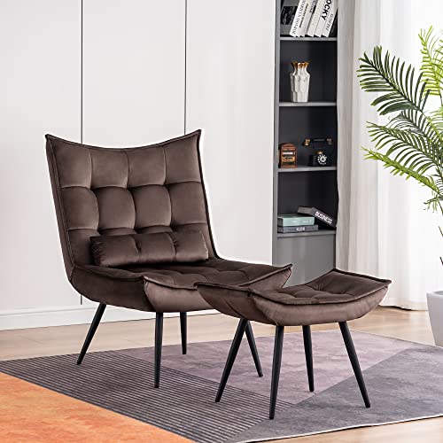 Sillón plegable de terciopelo color marrón miniatura 2