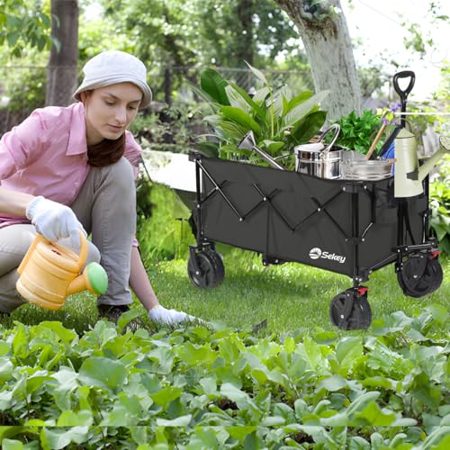 Sekey XXL Plus Bollerwagen Faltbar mit Bremsen 200L 200KG Belastbar, Extra Breite Reifen All Terrain Bollerwagen, Patentiert Zusammenfaltbar aus Vier Richtungen, XXL-PlusB 4011, Schwarz
