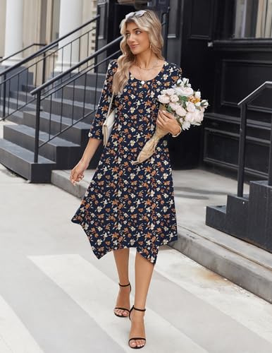 Image of Zeagoo Midi Dresses Women 2026 Dress 3 /4 Sleeve Casual Dresses with Pockets A Line Summer Beach Sundress