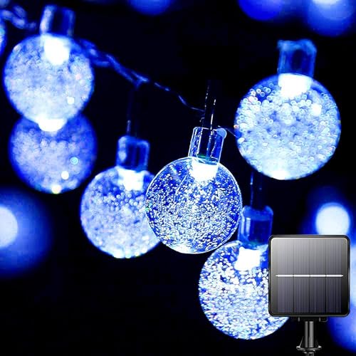 Guirnalda de luces solares de 50 LED, la decoración azul ideal para bodas y fiestas al aire libre.