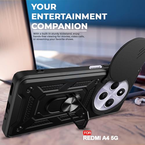 Image of AESTMO Tough Armor Redmi A4 / Poco C75 5G Bumper Back Case Cover | Ring Holder & Sliding Camera Shield Cover | 360 Degree Protection Back Case Cover (Black)