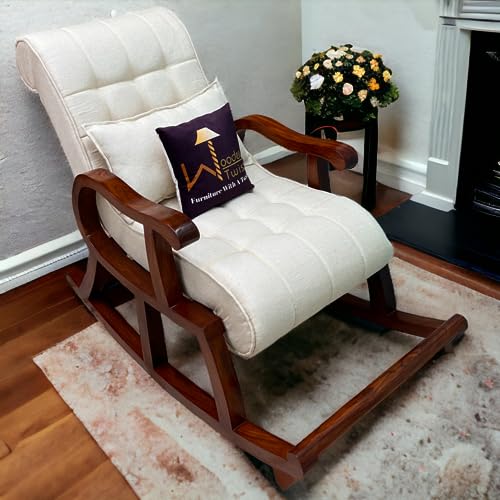Wooden Twist Recliner Rocking Chair With Free Pillow (Beige,Acacia, Red Cedar & Indian Elm Wood)