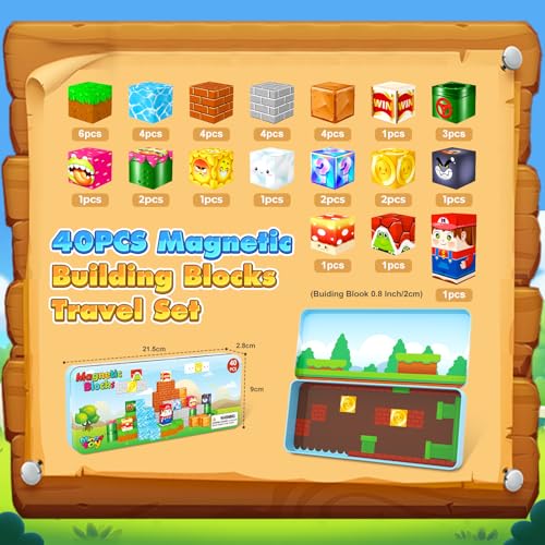Image of Mini Magnetic Blocks Toddler Travel Essentials Toys with Case Set, Kids Games Montessori Preschool Education Sensory Toys for 3-8 Year Old Boys Girls Christmas Birthday Gifts