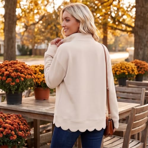 Womens Oversized Crewneck Sweatshirts Scalloped Casual Pullover Tops - image 5