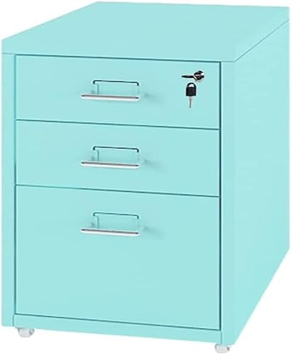 Archivador con 3 cajones, archivador móvil de metal con ruedas de bloqueo, armario de metal debajo del escritorio para (color azul lago)