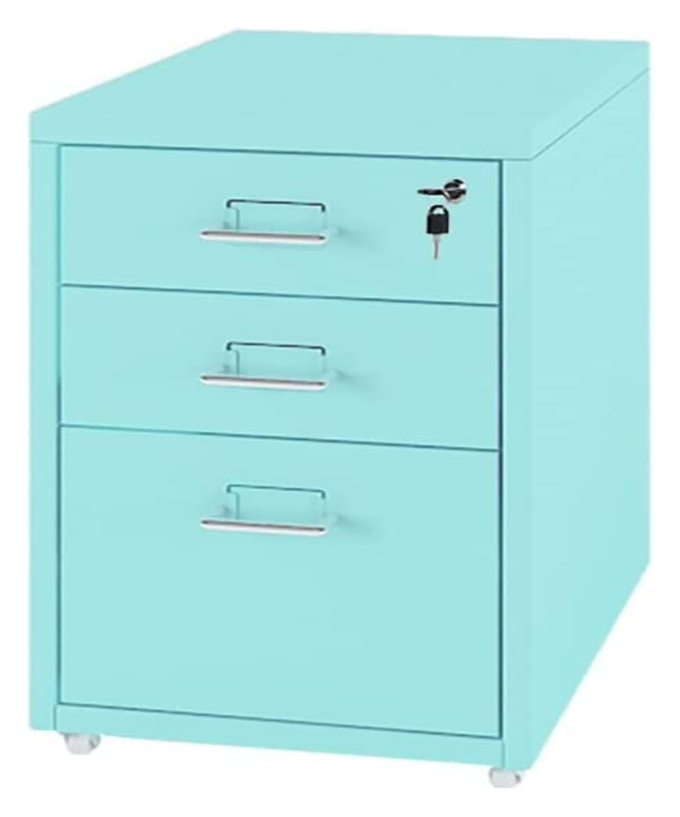 TUBBEK 3-Drawer Metal Mobile File Cabinet with Lock, Lake Blue, 11.02"L x 16.1"W x 19.3"H, Home Office, Files & Folders