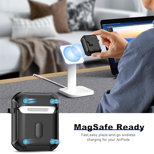 Image of RFUNGUANGO AirPods 2 Case with Lock Magnetic Lid Phone Stand, Black