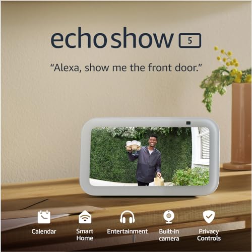 Echo Show 5 (3rd Gen, 2023 release) | Smart display and alarm clock with clearer sound | White