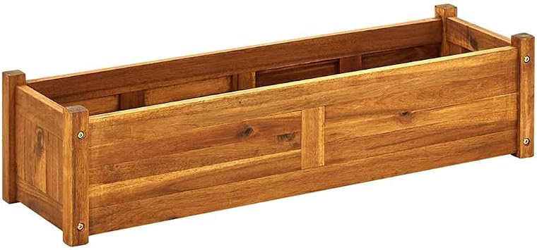 Raised Garden Bed Planter Box 39.4"x11.8"x9.8" Acacia Wood Elevated Outdoor Flower Beds for Vegetables Herbs and Plants with Rustic Brown Finish