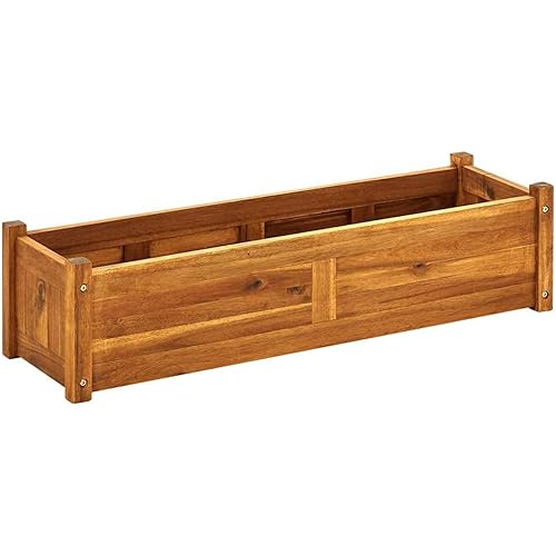vidaXL Garden Raised Bed, Wooden Raised Flower Bed for Flowers and Plants, Solid Acacia Wood Planter, Outdoor and Indoor Use, Brown
