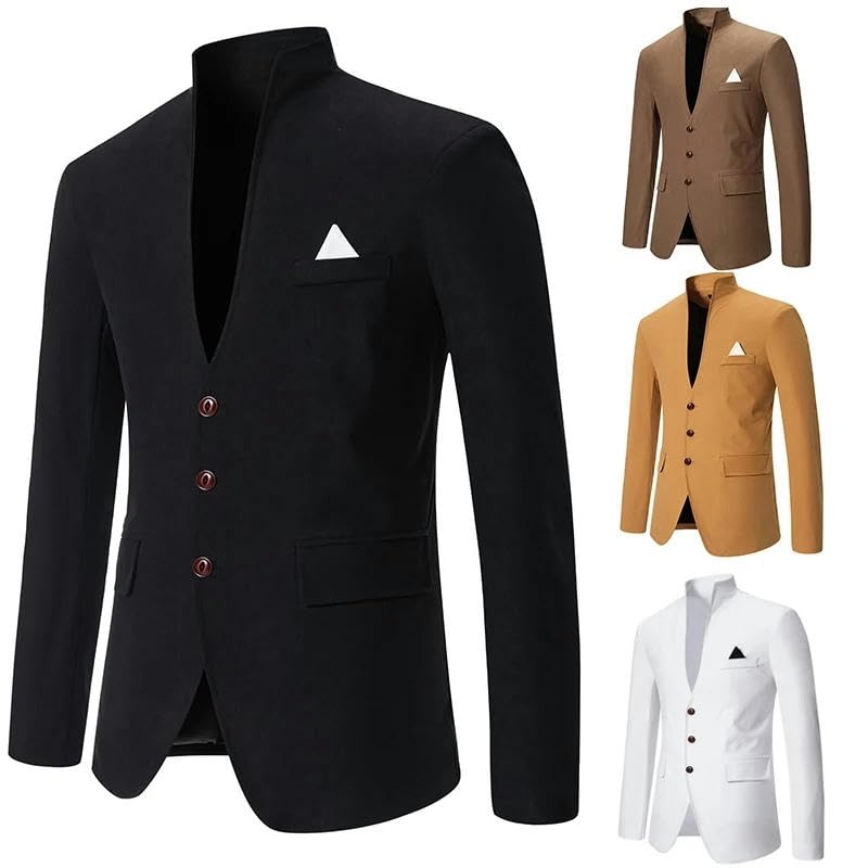 Blazer Men's Gentleman Solid Color Comfortable Business Color Matching with Standing Collar Wedding Casual Slim Suit2