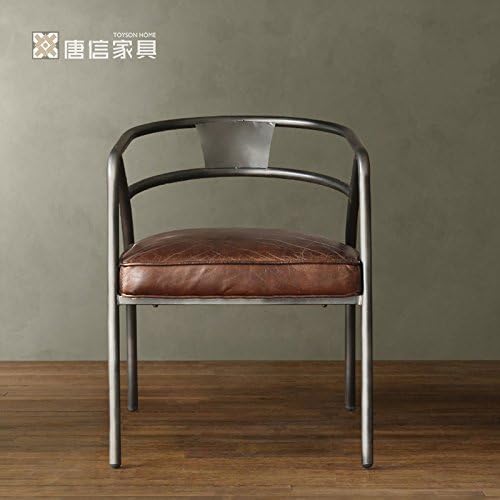 LDP-Iron Art wooden chairs cafe dining chairs to handle the old table and chairs minimalist Retro bar chairs leather seating chairs, Black
