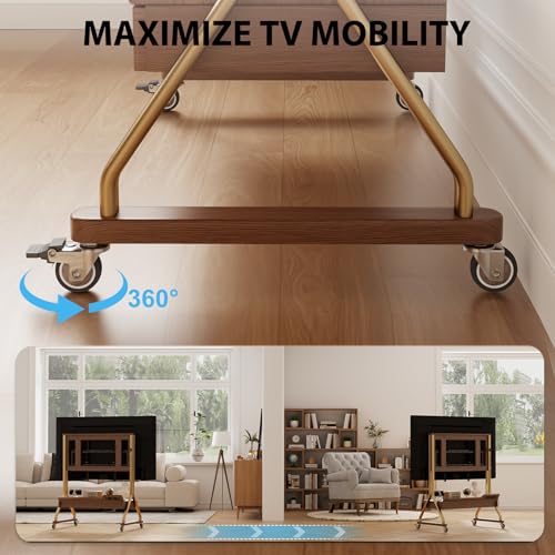 Image of AnywaysWood TV Cart Rolling TV Stand with Wheels for Most 40-75 inch TVs up to 300lbs Height Adjustable, Tilting, Tall Heavy Duty TV Stand with 2 Drawers Power Strip, for Living Room