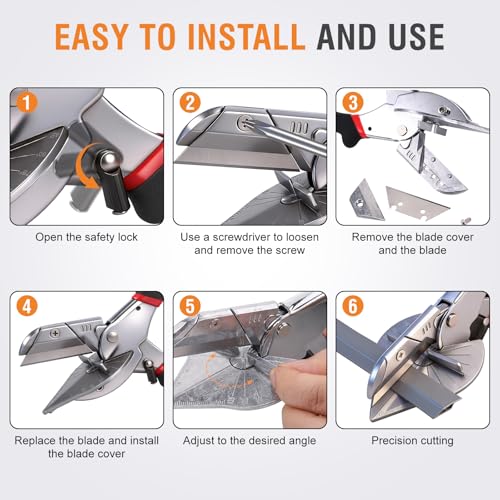 Starvortex Gehrungsschere, Winkelschere mit 10 Ersatzklingen Cuttermesser und Schraubenzieher, 45°-135° Schneidwerkzeug, Kabelkanal Schere, Gehrungszange für Präzisen Schnitt PVC, Holz, Kunststoff