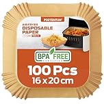 PORTENTUM Papier cuisson air fryer - 100 pièces Food-Grade BPA gratuit, 16 x 24 cm, pour friteuse sans huile 3 à 4,5 litres - Idéal pour la cuisson saine
