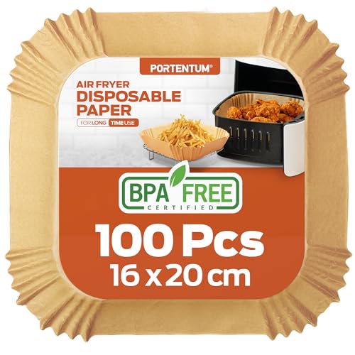 PORTENTUM Papier cuisson air fryer - 100 pièces Food-Grade BPA gratuit, 16...