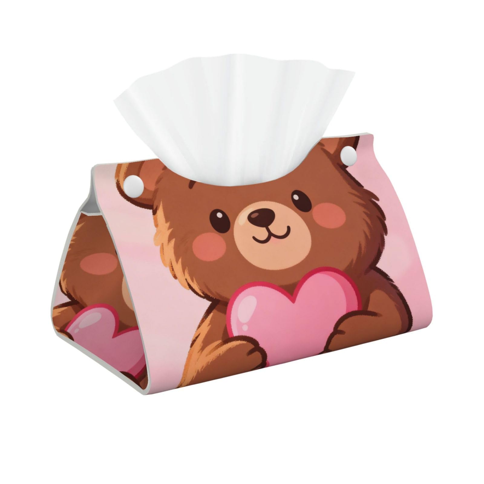 Bear Heart Love Long Leather Tissue Box Cover-Waterproof PU Leather Tissue Holder for Bathroom, Decorative Rectangular Tissue Case