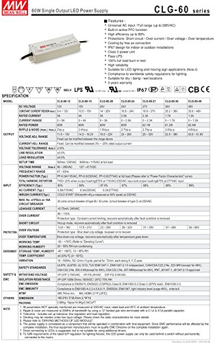 MW Mean Well CLG-60-12 12V 5A 60W Single Output LED Power Supply with PFC2