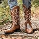 ANUFER Männer Stilvoll Gestickt Cowboy-Stiefel Western Absatz Spitze Zehe Slip-On Stiefel Mit Mittlerer Wade Braun SN071164 EU45.5