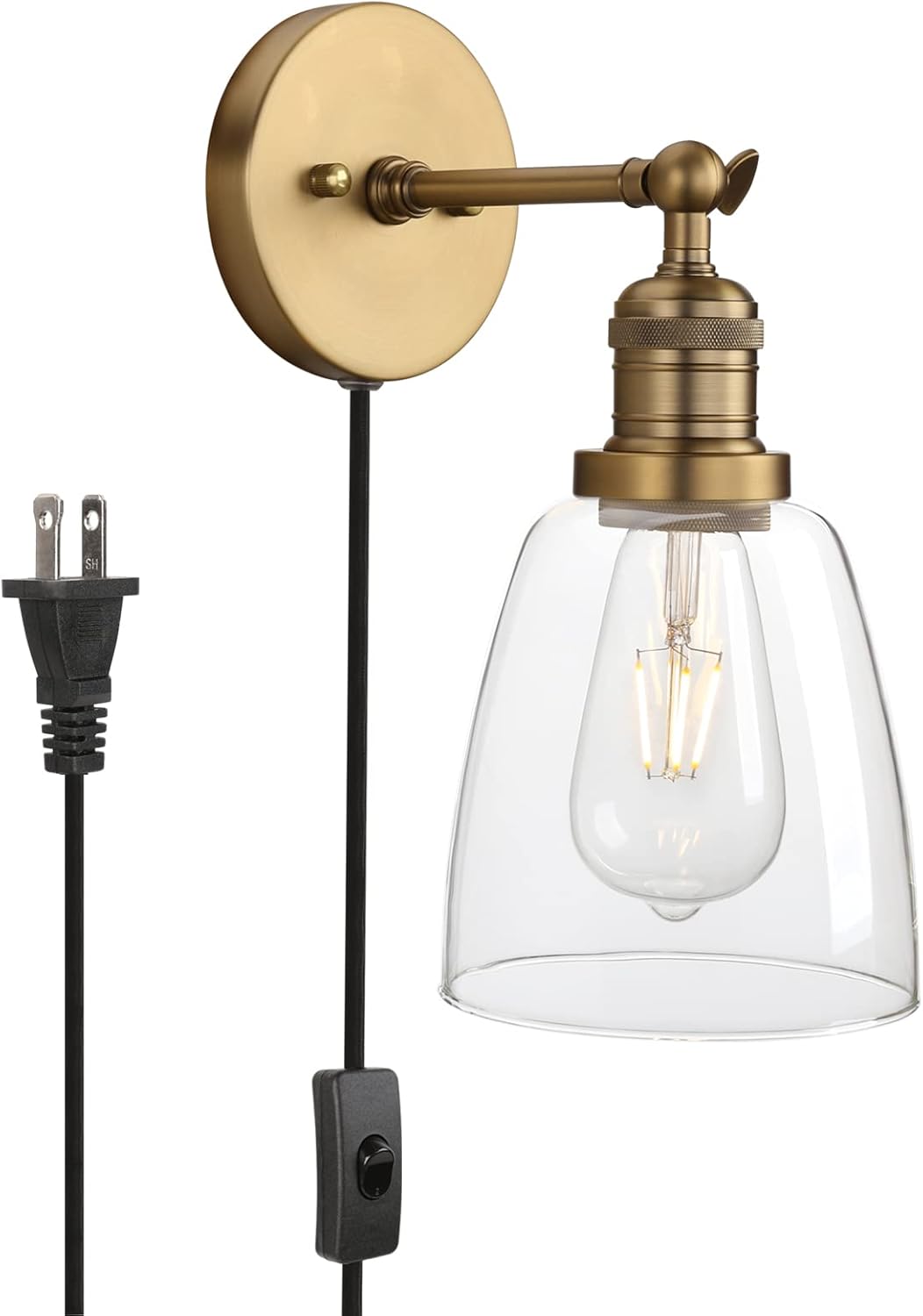 Phansthy Plug in Wall Sconce Bathroom Vanity Light (Antique Gold, Bell Glass Shade)
