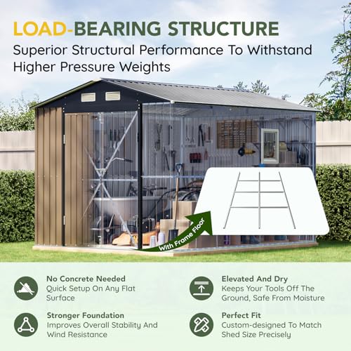 Image of Breezz 10X8FT Outdoor Steel Storage Shed with Clear Window, Lockable Doors, Frame Floor,Weather-Resistant Metal Tool Shed for Garden, Backyard, Patio, and Utility Storage Brown