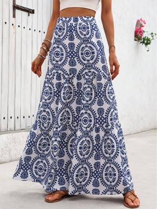 Boho Skirts for Women Summer Vintage Floral Printing High Waisted Long Skirt Maxi Skirts for Women 20254